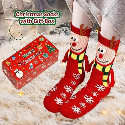 4 Pairs Christmas Socks, Crazy Holiday Hand Holding Socks Funny Christmas Stocking Stuffers - Image 4