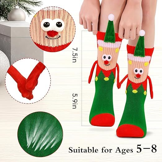 4 Pairs Christmas Socks, Crazy Holiday Hand Holding Socks Funny Christmas Stocking Stuffers - Image 5