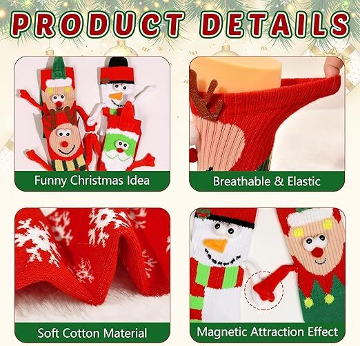 4 Pairs Christmas Socks, Crazy Holiday Hand Holding Socks Funny Christmas Stocking Stuffers - Image 6