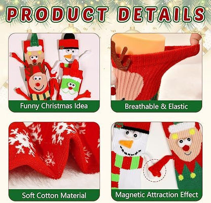 4 Pairs Christmas Socks, Crazy Holiday Hand Holding Socks Funny Christmas Stocking Stuffers - Image 6