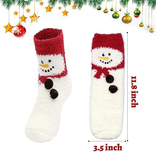 Christmas Socks - 6 Pairs Cozy Warm Fluffy Plush Bed Socks for Women, Girls - Cute Coral Fleece Xmas Indoor - Image 5