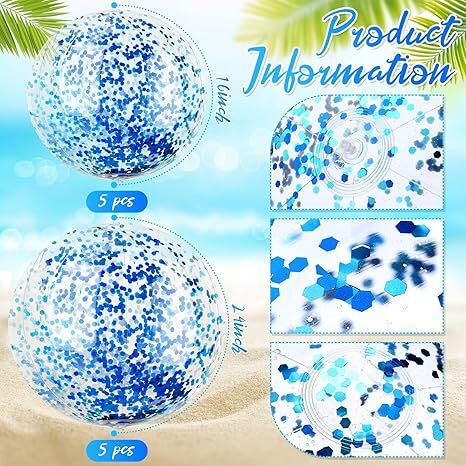 Christmas 10 Pcs Inflateable Sequin Glitter Beach Balls, 24 Inch and 16 Inch Jumbo Pool Confetti Glitter Balls, Swimming Pool Beach Toys for Summer Favor Decorations - Image 4