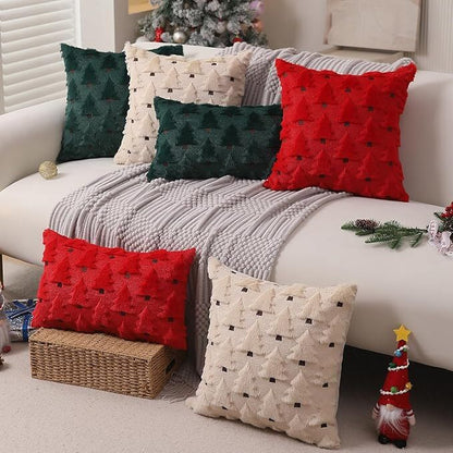 Christmas Pillow Covers 18x18 inch Set of 2 Black Christmas Decorations Soft Plush Faux Fur Wool Xmas Tree Throw Pillow Cases Winter Holiday Decor for Sofa Living Room - Image 2