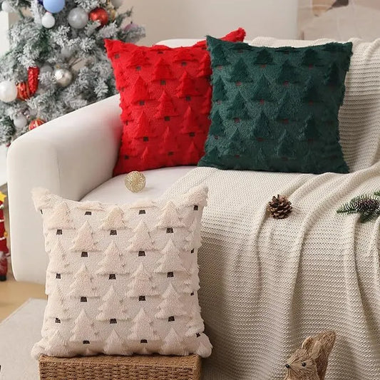 Christmas Pillow Covers 18x18 inch Set of 2 Black Christmas Decorations Soft Plush Faux Fur Wool Xmas Tree Throw Pillow Cases Winter Holiday Decor for Sofa Living Room - Image 3