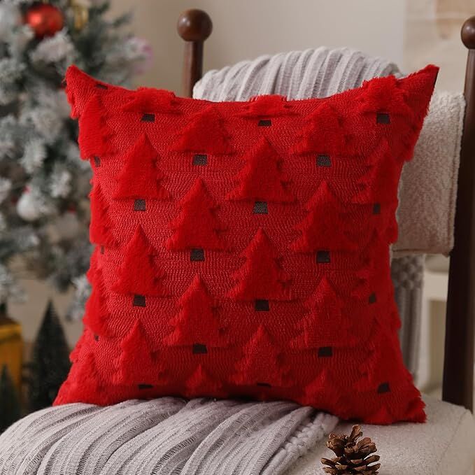 Christmas Pillow Covers 18x18 inch Set of 2 Black Christmas Decorations Soft Plush Faux Fur Wool Xmas Tree Throw Pillow Cases Winter Holiday Decor for Sofa Living Room - Image 8