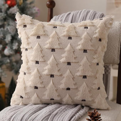 Christmas Pillow Covers 18x18 inch Set of 2 Black Christmas Decorations Soft Plush Faux Fur Wool Xmas Tree Throw Pillow Cases Winter Holiday Decor for Sofa Living Room - Image 4