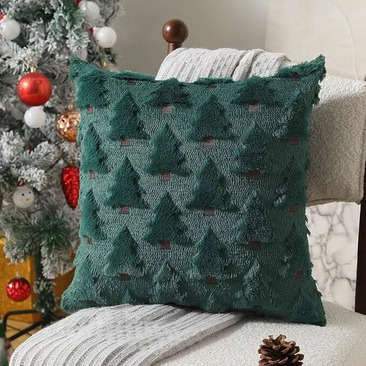 Christmas Pillow Covers 18x18 inch Set of 2 Black Christmas Decorations Soft Plush Faux Fur Wool Xmas Tree Throw Pillow Cases Winter Holiday Decor for Sofa Living Room - Image 7