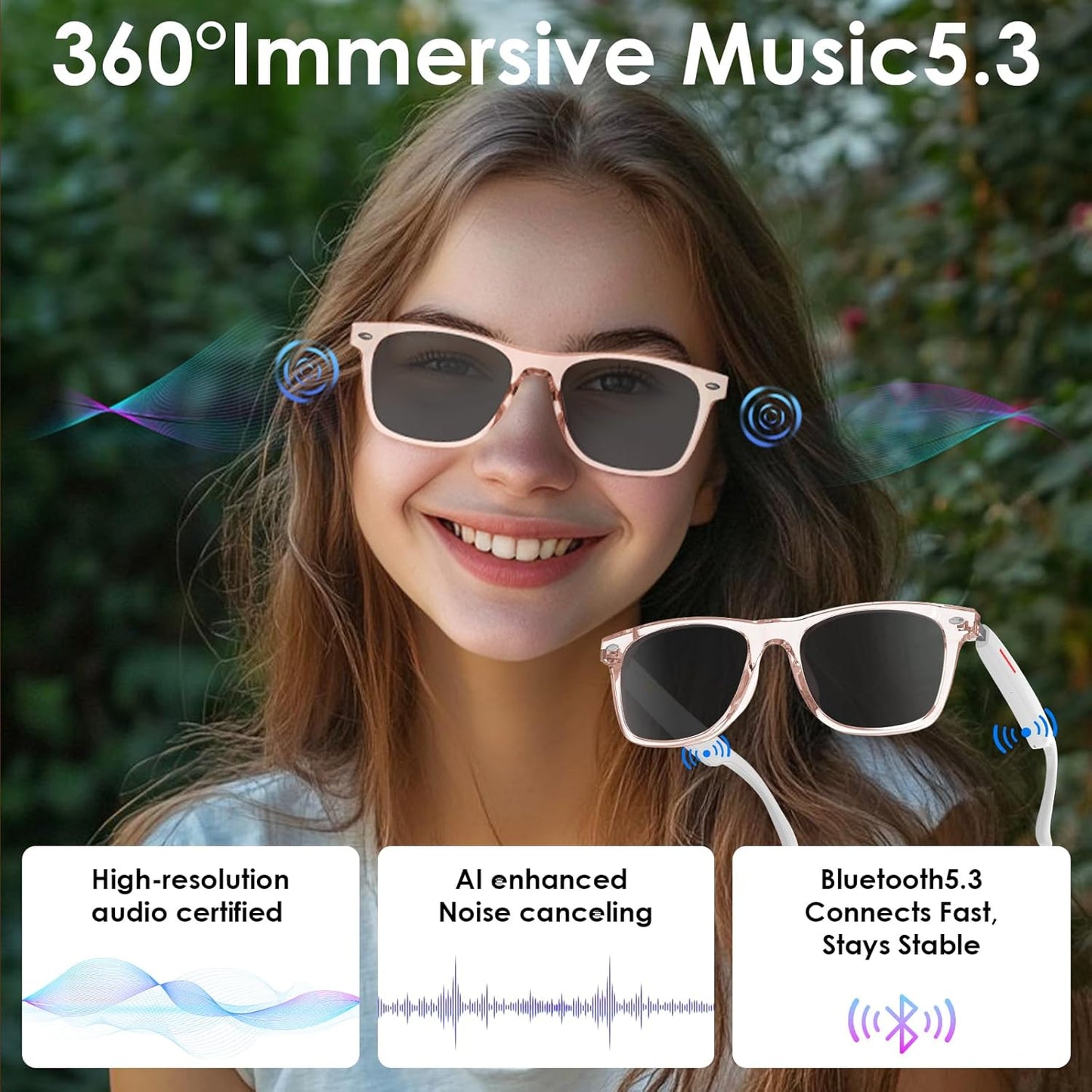 AI Smart Translation Sunglasses: UV400, Bluetooth, 110+ Languages, Voice Control – Ideal for Travel & Work (Pink) - Image 6