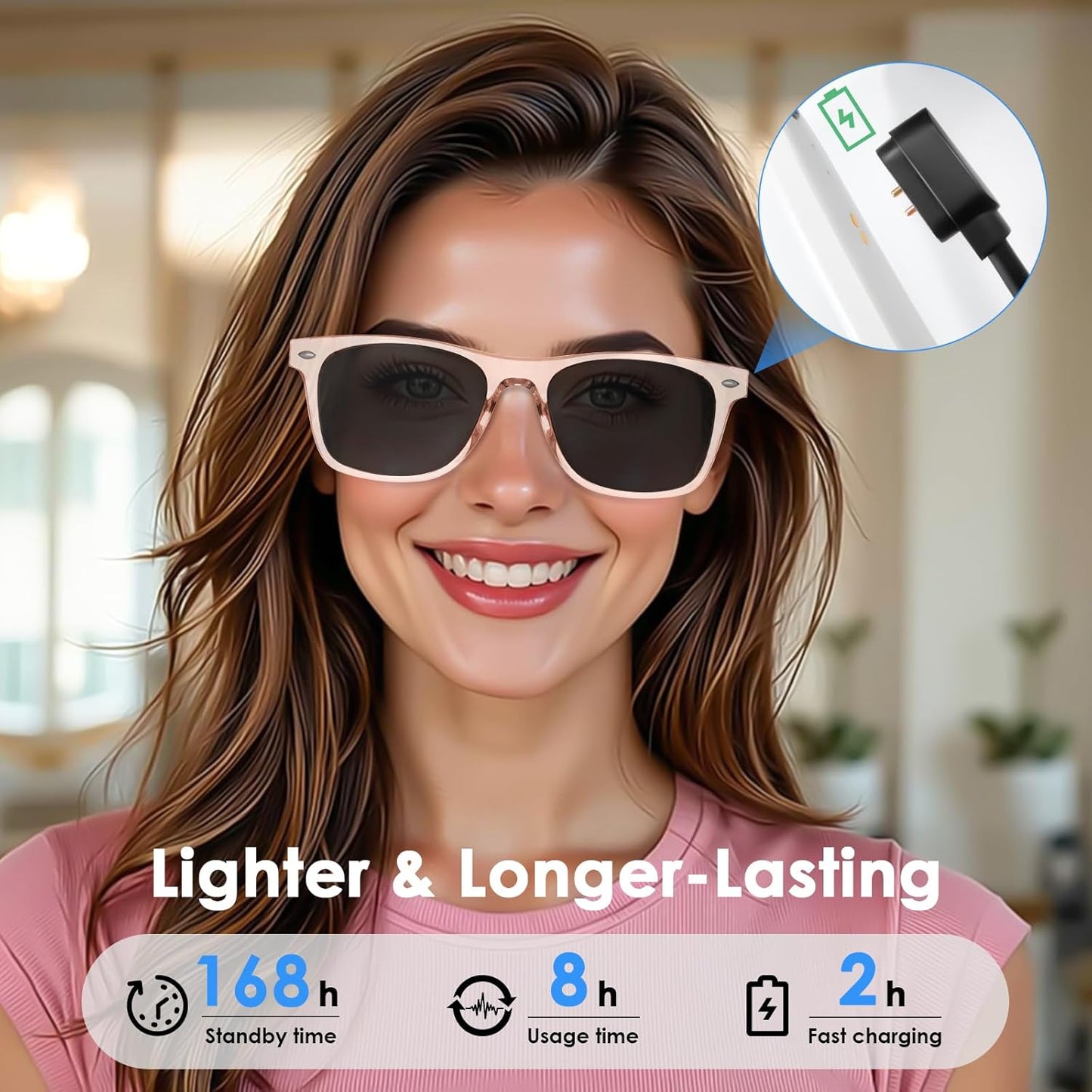 AI Smart Translation Sunglasses: UV400, Bluetooth, 110+ Languages, Voice Control – Ideal for Travel & Work (Pink) - Image 7