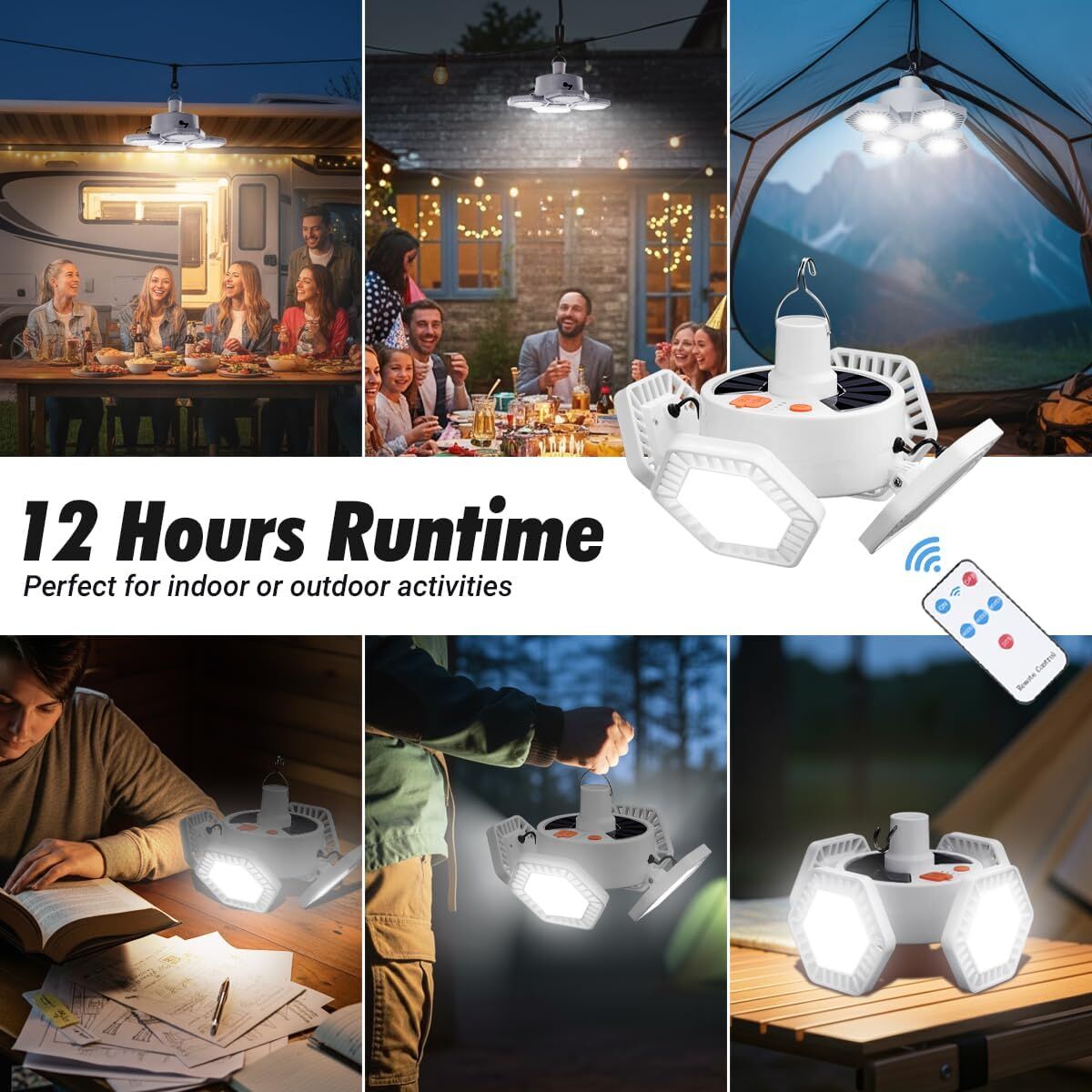 Solar Camping Lantern with Remote Control: 169 LED Folding USB Rechargeable Light for Camping, Emergencies & Outdoors - Image 3