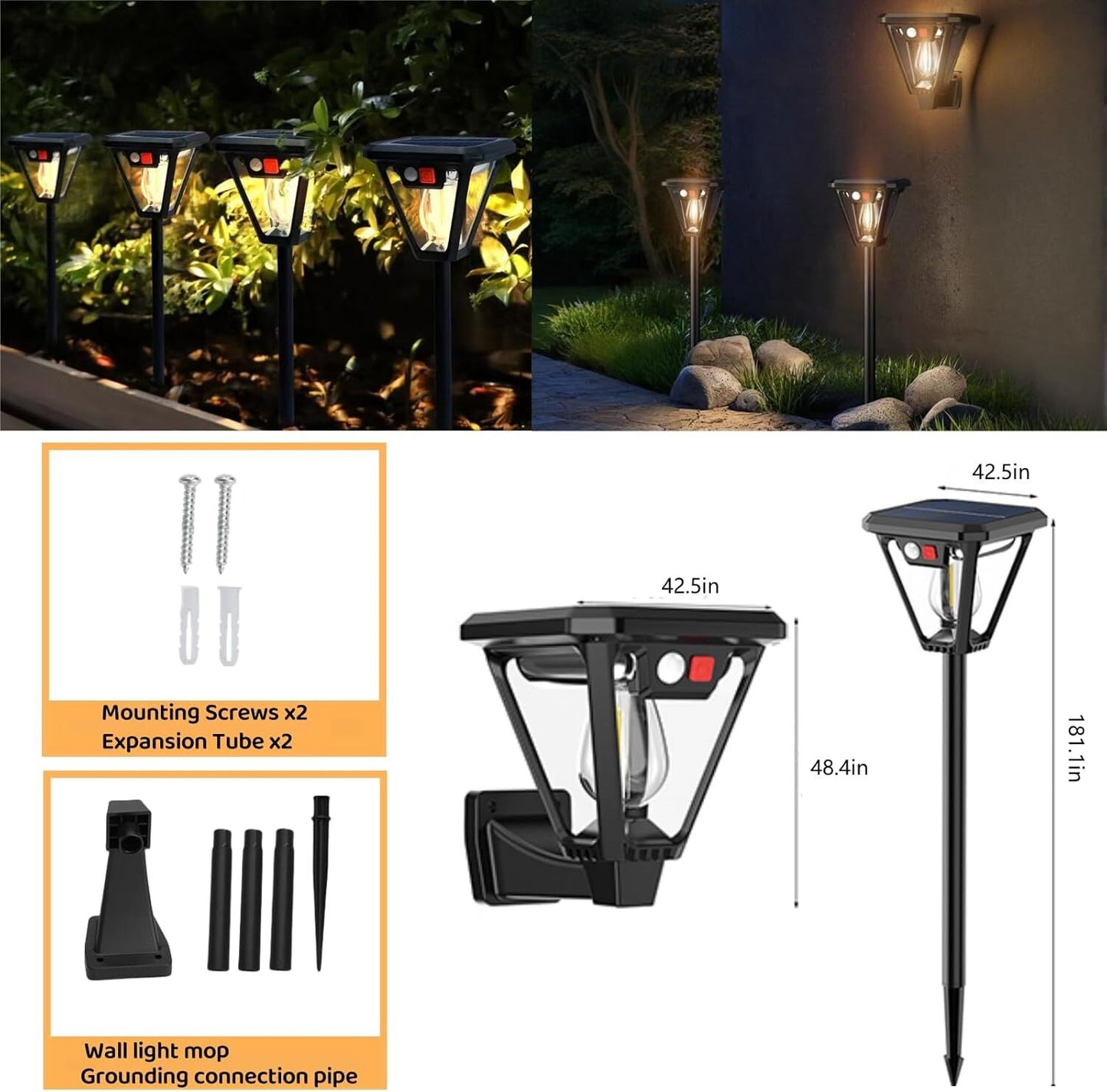 Solar Motion Sensor Wall Lights (4-Pack): 3-Mode Dusk-to-Dawn Waterproof for Patio, Garage & Garden Lighting - Image 2