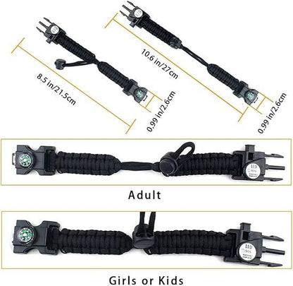 21 in 1 Survival Bracelet, Paracord Emergency Outdoor Sports Wristband Kit Waterproof Compass, SOS LED Light, Thermometer, Rescue Whistle, Fire Starter. Multi 21 Tools (Black 2 Pc) - Image 4