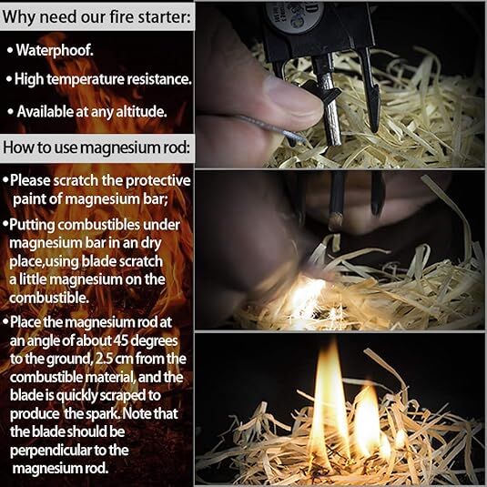 21 in 1 Survival Bracelet, Paracord Emergency Outdoor Sports Wristband Kit Waterproof Compass, SOS LED Light, Thermometer, Rescue Whistle, Fire Starter. Multi 21 Tools (Black 2 Pc) - Image 5