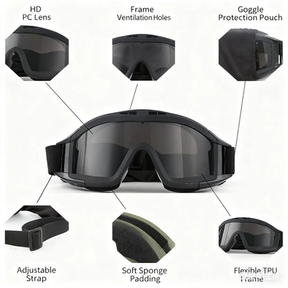 Christmas gifts for husband or boyfriend
 Tactical Safety Goggles with 3 Interchangeable Lenses, Wind & Dust Protection for Outdoor & Tactical Use(black) - Image 5