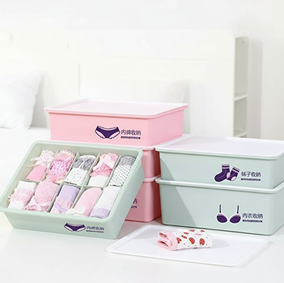 Underwear Panties Socks Box Close-fitting Clothing Storage Box Drawer Three-piece Cover with Compartment Household - Image 7
