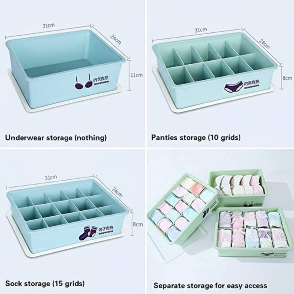 Underwear Panties Socks Box Close-fitting Clothing Storage Box Drawer Three-piece Cover with Compartment Household - Image 8