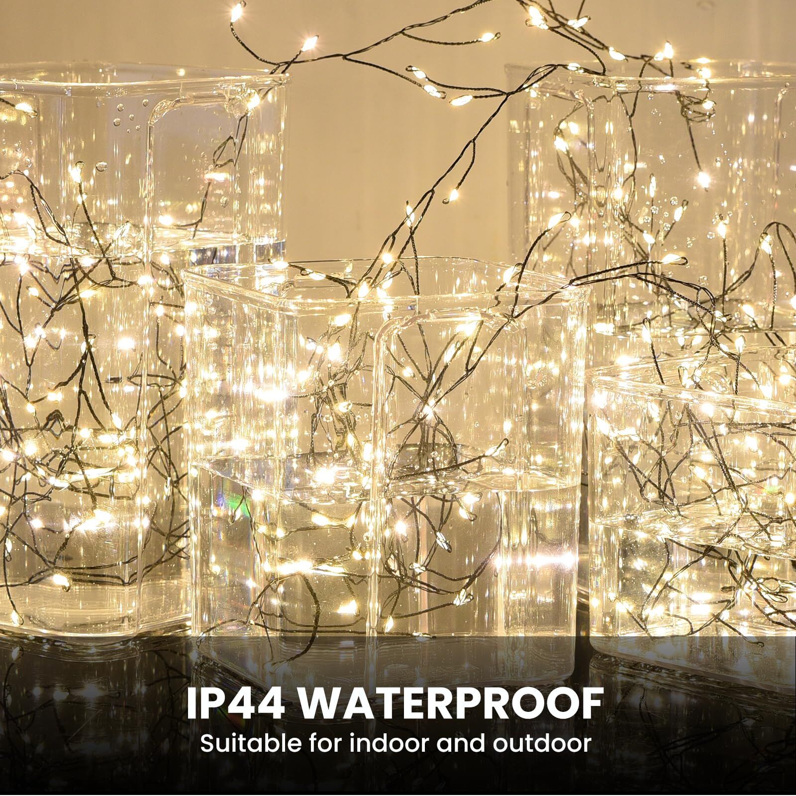 300 LED Warm White Fairy String Lights, 9m Black Wire, Battery-Operated, IP44 Waterproof, Timer Function for Christmas Bedroom Wreath Decor (Batteries Not Included) - Image 3