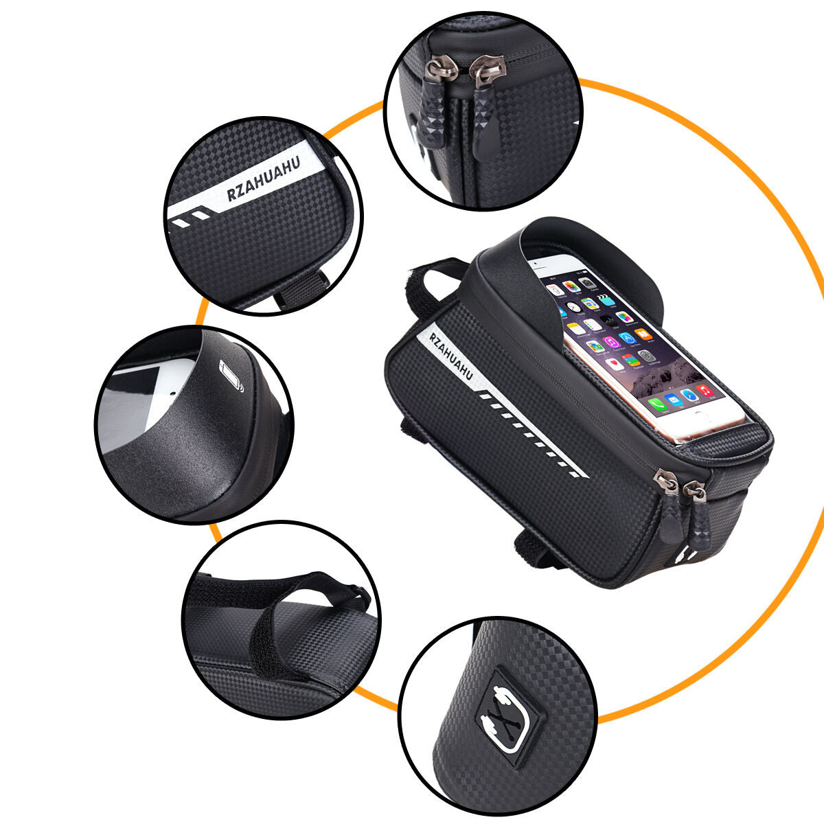 Black Waterproof Bike Frame Bag with Touchscreen & Reflective Details: 6.5" Phone Compatibility, Aussie Cyclist Essential - Image 5