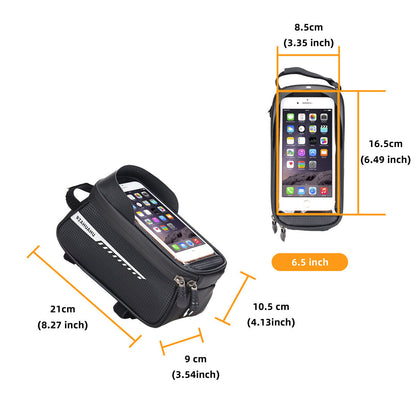 Black Waterproof Bike Frame Bag with Touchscreen & Reflective Details: 6.5" Phone Compatibility, Aussie Cyclist Essential - Image 6
