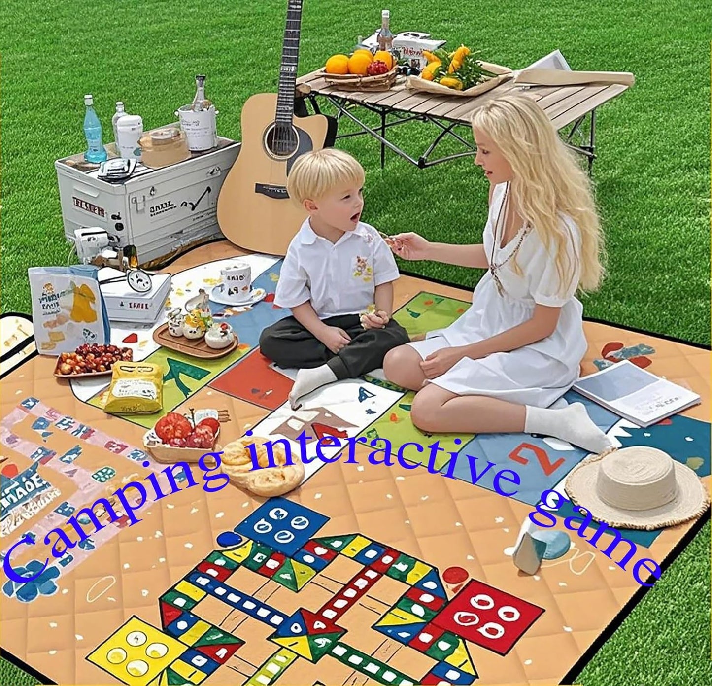 Waterproof Picnic Blanket with Flying Chess Game: 80''x80'' Extra Large, Foldable for Australian Camping, Beach & Family Gatherings - Image 5