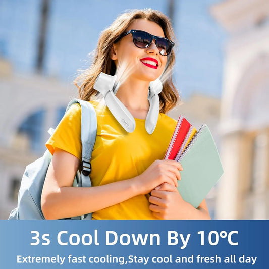 White Portable Neck Fan: Hands-Free Wearable Air Conditioner with 4000mAh Battery for Australian Travel & Daily Use - Image 3