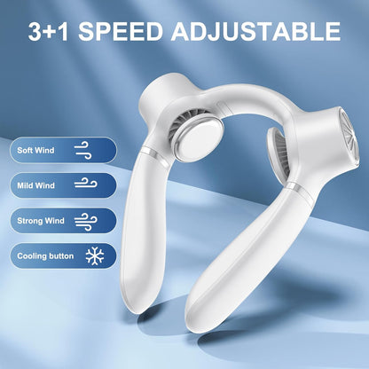 White Portable Neck Fan: Hands-Free Wearable Air Conditioner with 4000mAh Battery for Australian Travel & Daily Use - Image 4