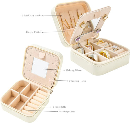 White Travel Jewelry Box with Mirror: Compact, Organised Storage for Rings, Necklaces & Earrings, Ideal for Aussies - Image 3