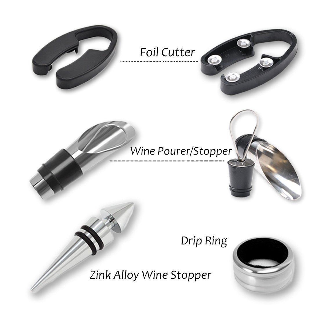 Wine Accessories Gift Set (Black), 5-Piece Bottle Corkscrew Opener Kit with Novelty Bottle-Shaped Case, Valentine's Day Gift for Wine Lovers - Image 3