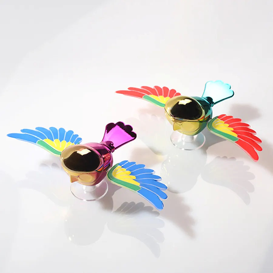 30km/h Wing-Flapping Car Bird Decoration (2-Pack): Red & Blue Wing Ornaments with Strong Adhesive for Car, Mirror, Motorcycle, Helmet