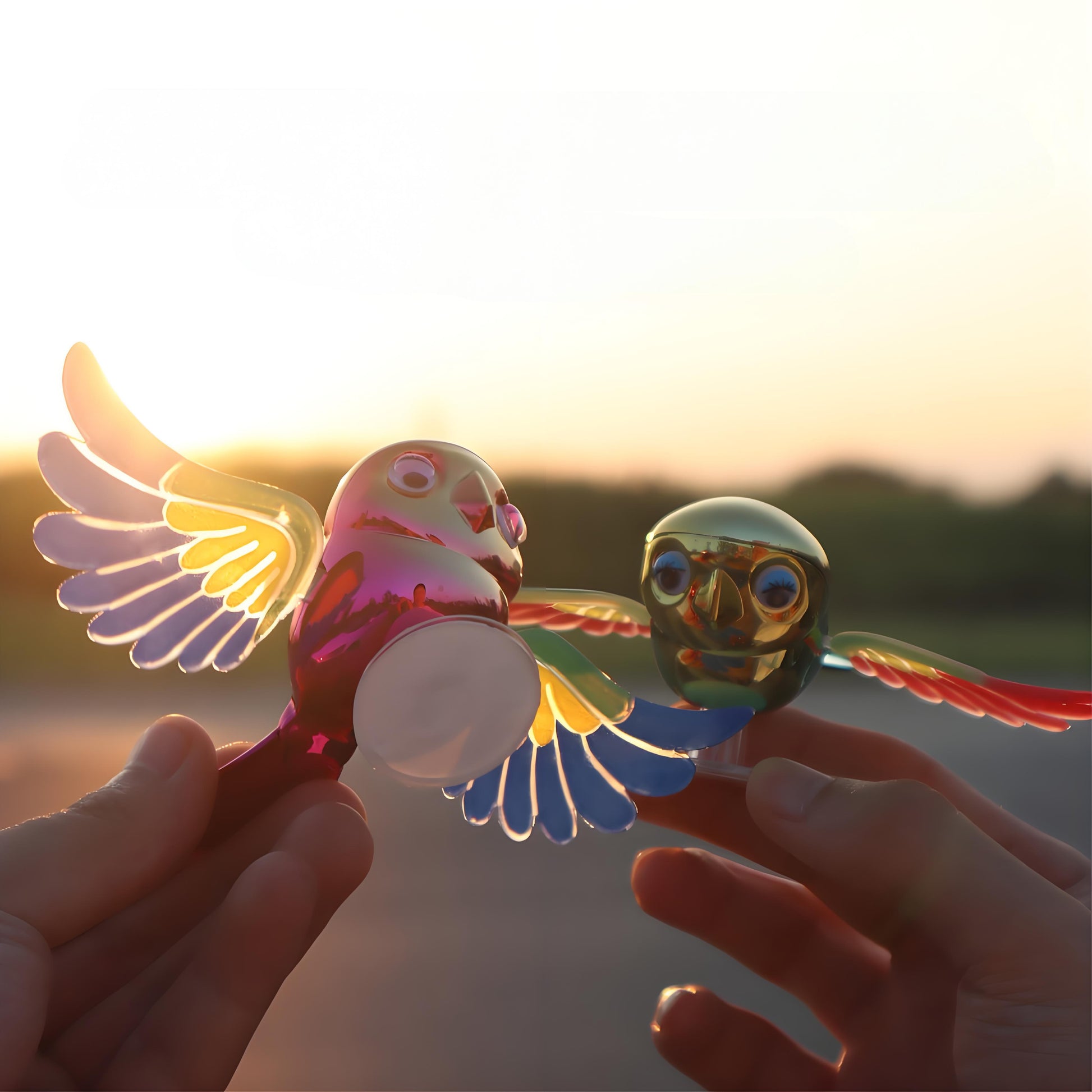 30km/h Wing-Flapping Car Bird Decoration (2-Pack): Red & Blue Wing Ornaments with Strong Adhesive for Car, Mirror, Motorcycle, Helmet - Image 2
