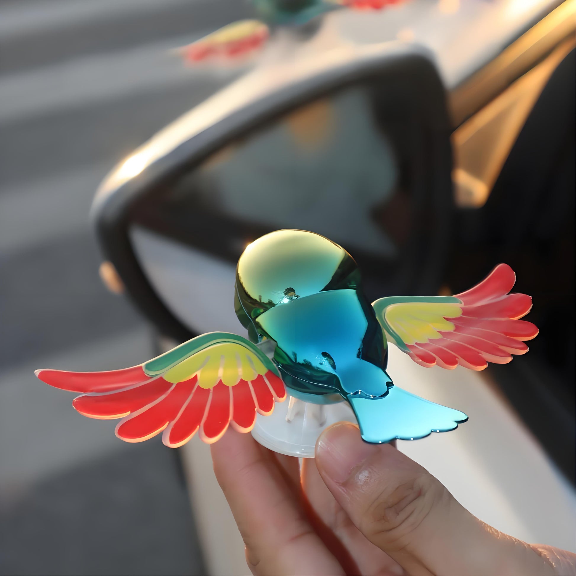 30km/h Wing-Flapping Car Bird Decoration (2-Pack): Red & Blue Wing Ornaments with Strong Adhesive for Car, Mirror, Motorcycle, Helmet - Image 4
