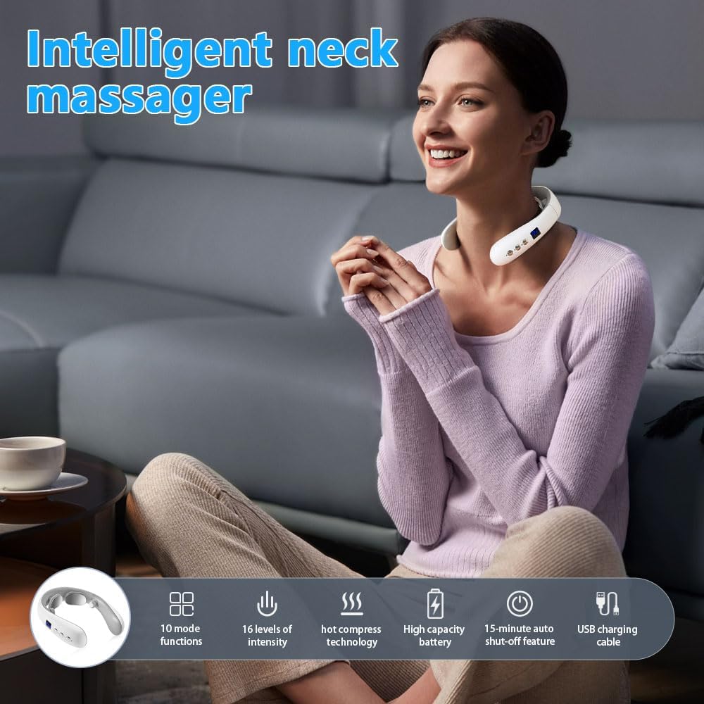 Wireless Neck Massager with Heat & 10 Modes: Electric Pulse Pain Relief for Australian Office Workers & Active Adults - Image 4