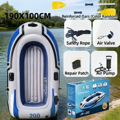 2-Person Inflatable Boat: 190x100cm Thick PVC Raft for Lakes/Pools – 180kg Capacity with Oars & Pump - Image 2