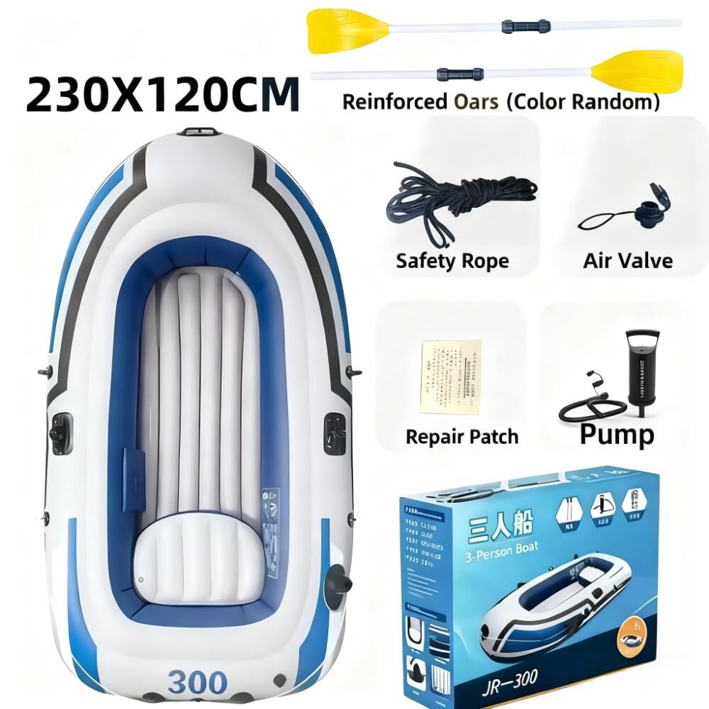 3-Person Inflatable Boat: Thick PVC Raft for Lakes/Pools – 238kg Capacity with Oars & Pump - Image 2