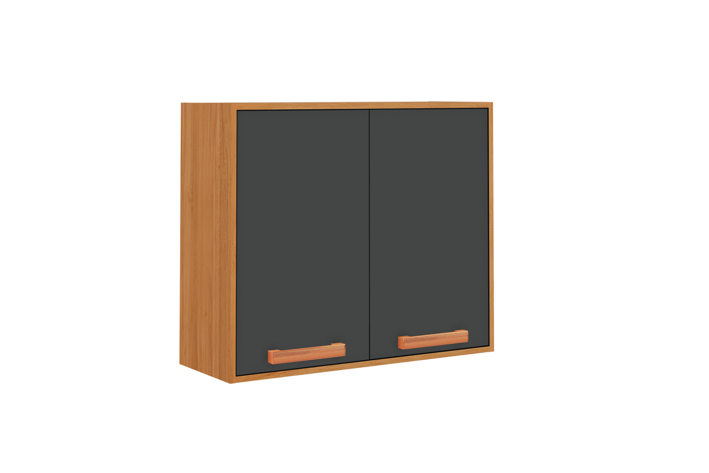 Flat Pack DIY Wooden Kitchen Wall Cabinet with 2 Doors + 2 Shelves in Graphite and Cinnamon Finish - Napoles - Image 3