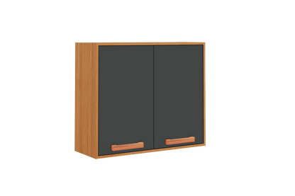 Flat Pack DIY Wooden Kitchen Wall Cabinet with 2 Doors + 2 Shelves in Graphite and Cinnamon Finish - Napoles - Image 3