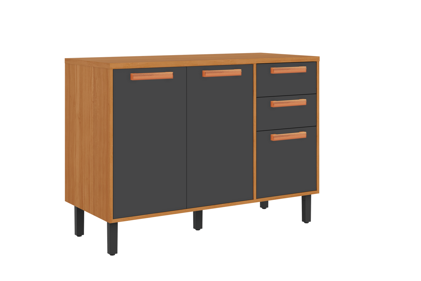 Base Kitchen Wooden Cabinet/Cupboard with 3 Doors + 2 Drawers in Cinnamon Finish - Napoles Graphite Flat Pack DIY - Image 3