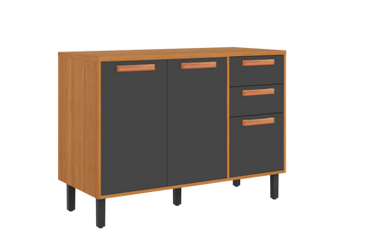 Base Kitchen Wooden Cabinet/Cupboard with 3 Doors + 2 Drawers in Cinnamon Finish - Napoles Graphite Flat Pack DIY - Image 3