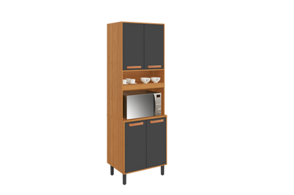 Flat Pack DIY Wooden Kitchen Cupboard/Pantry with 4 Doors + 6 Shelves in Graphite and Cinnamon Finish - Napoles