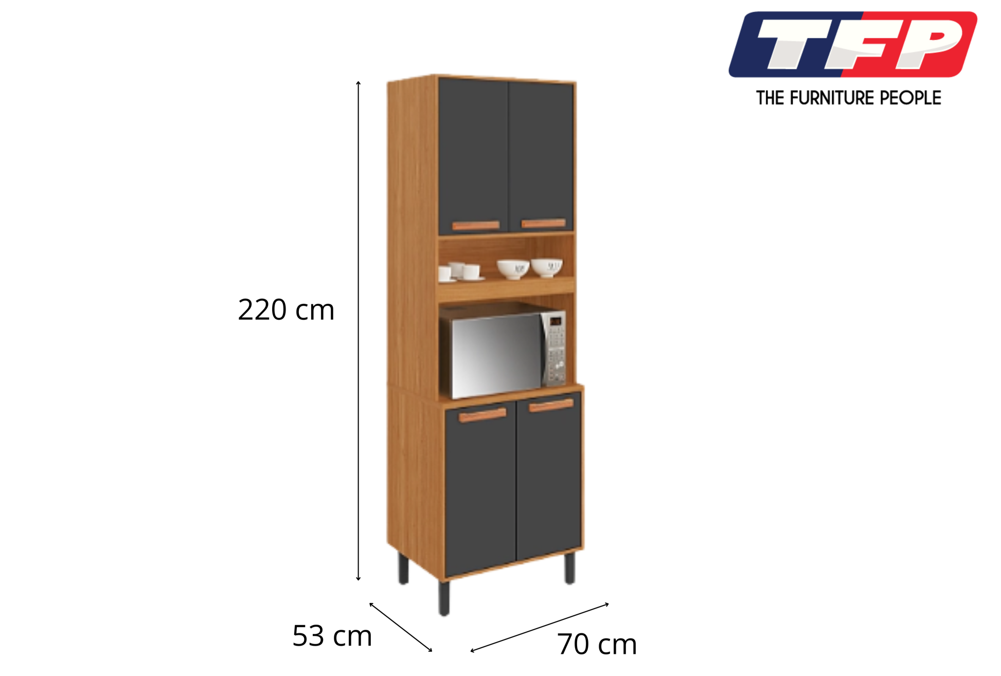 Flat Pack DIY Wooden Kitchen Cupboard/Pantry with 4 Doors + 6 Shelves in Graphite and Cinnamon Finish - Napoles - Image 2