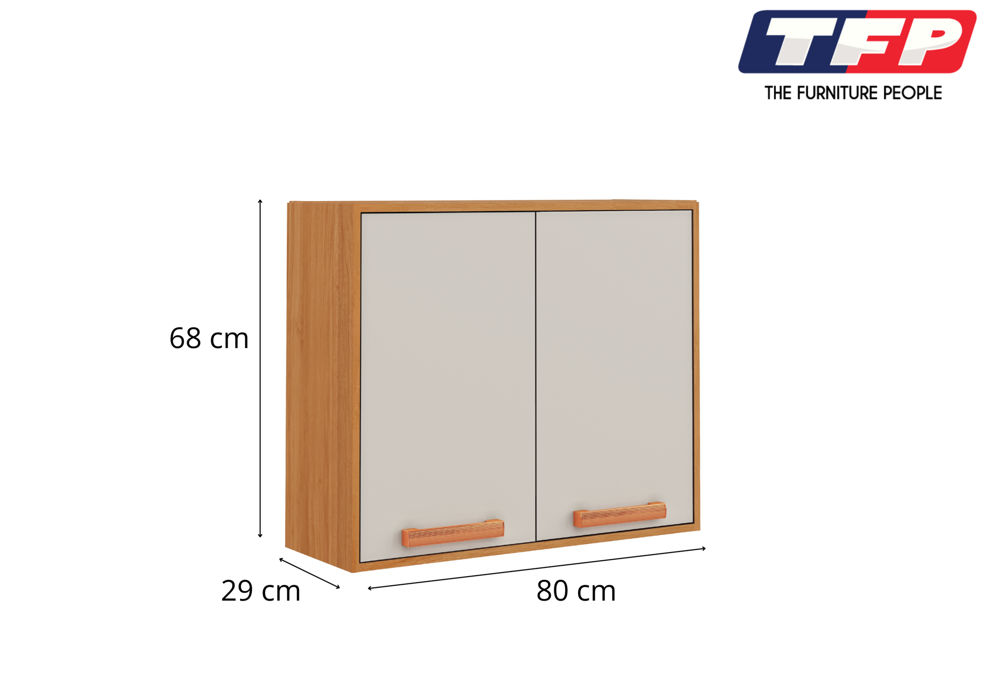 Flat Pack DIY Wooden Kitchen Wall Cabinet with 2 Doors + 2 Shelves in White and Cinnamon Finish - Napoles - Image 2