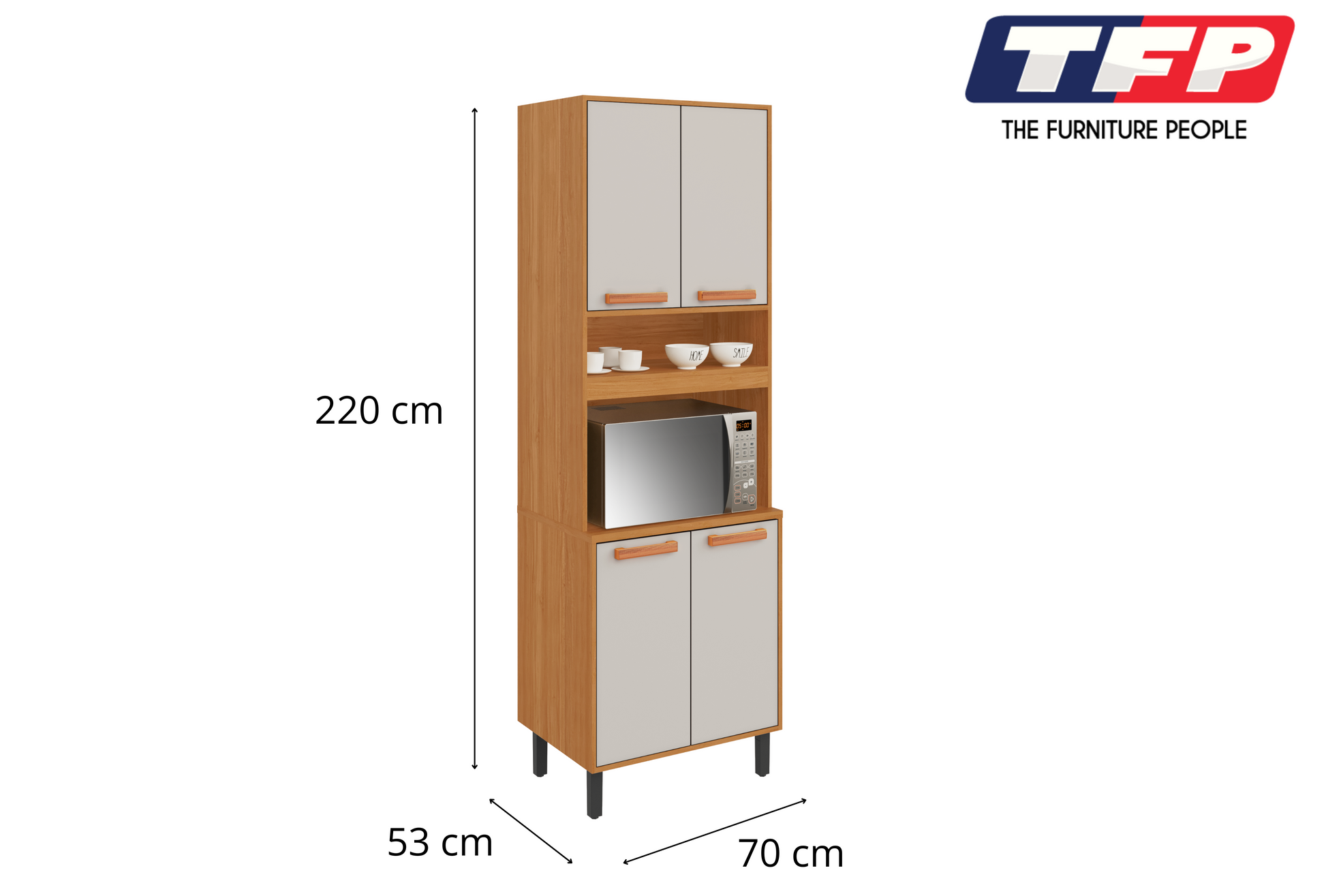 Flat Pack DIY Wooden Kitchen Cupboard/Pantry with 4 Doors + 6 Shelves in White and Cinnamon Finish - Napoles - Image 2