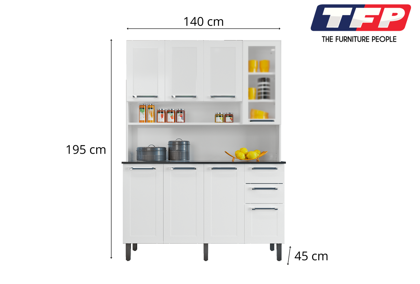 Free Standing White Flat Pack DIY Steel Kitchen Cupboard/Pantry with 8 Doors + 2 Drawers - Florenca - Image 2