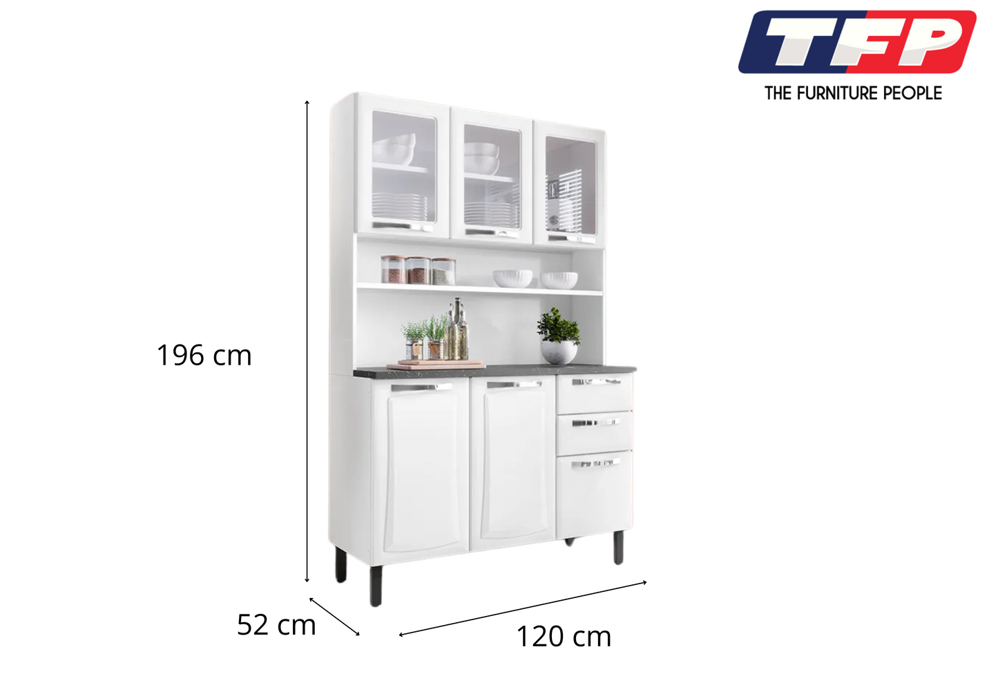 Free Standing Steel Kitchen Cabinet/Cupboard with Countertop Storage - Pratika White Flatpack DIY - Image 2