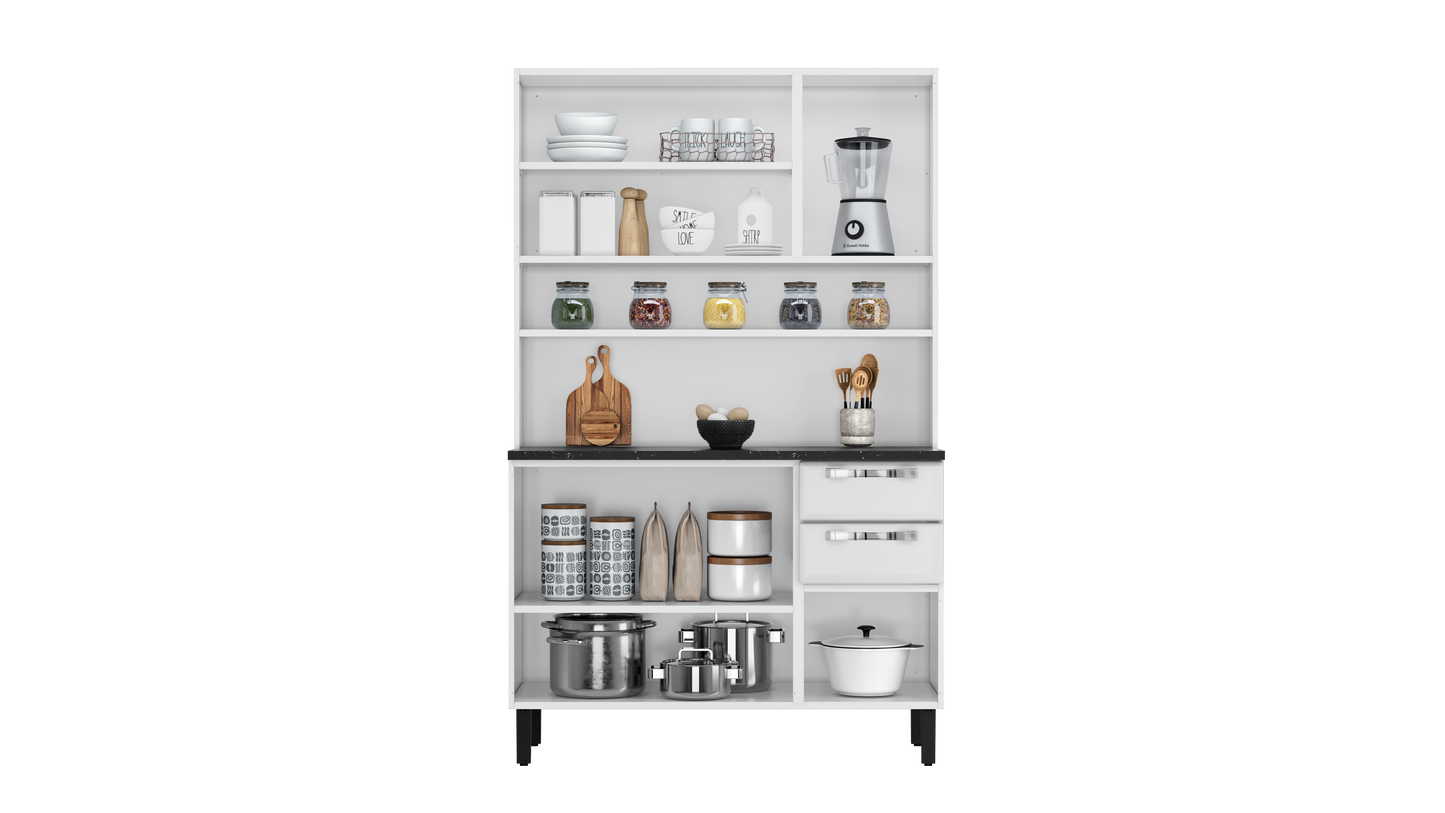 Free Standing Steel Kitchen Cabinet/Cupboard with Countertop Storage - Pratika White Flatpack DIY - Image 8