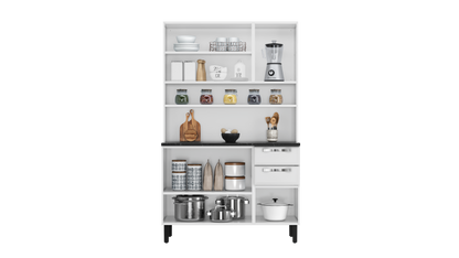 Free Standing Steel Kitchen Cabinet/Cupboard with Countertop Storage - Pratika White Flatpack DIY - Image 8