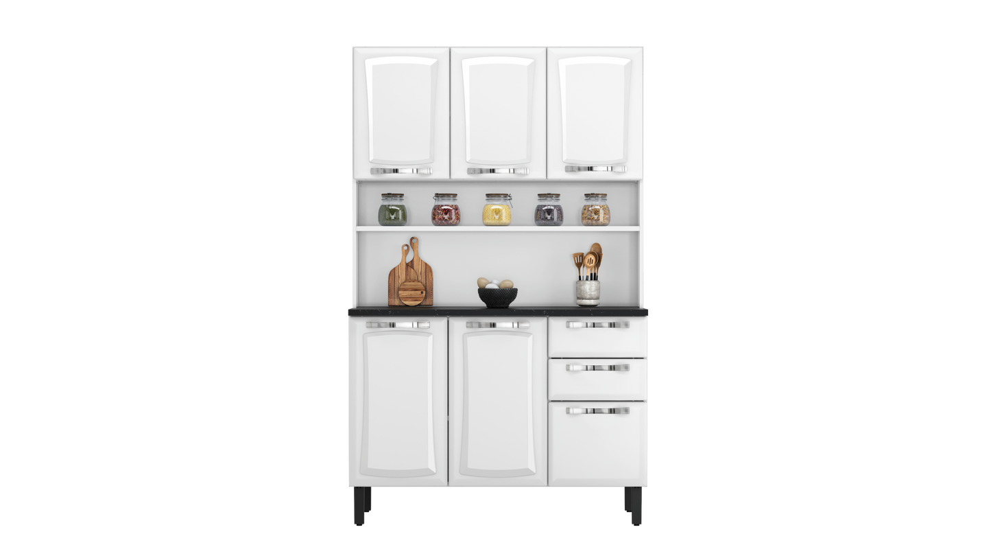 Free Standing Steel Kitchen Cabinet/Cupboard with Countertop Storage - Pratika White Flatpack DIY - Image 9