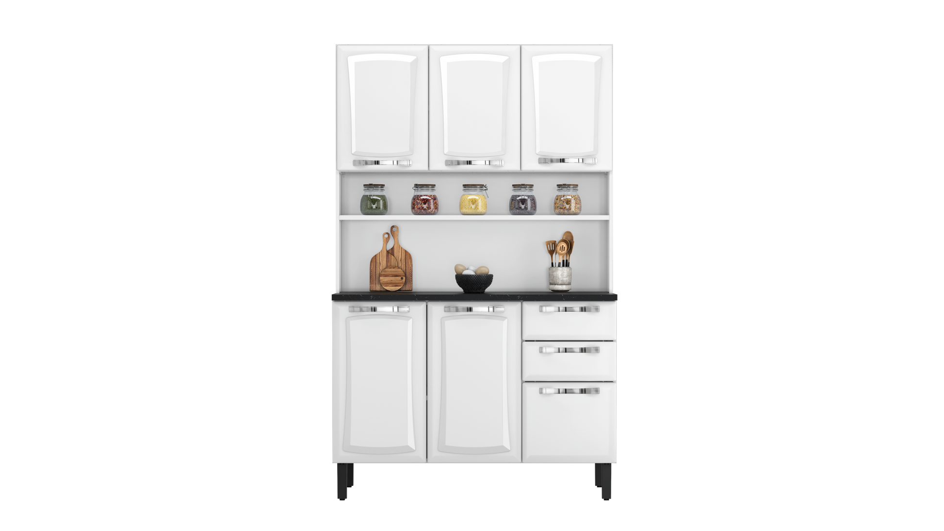Free Standing Steel Kitchen Cabinet/Cupboard with Countertop Storage - Pratika White Flatpack DIY - Image 9