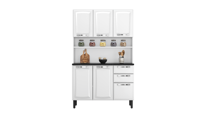 Free Standing Steel Kitchen Cabinet/Cupboard with Countertop Storage - Pratika White Flatpack DIY - Image 9