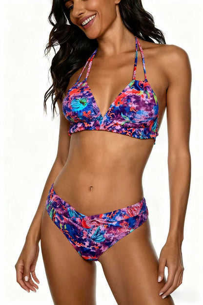 Double Strap Tie-Dye Cosmic Pattern Print Bikini Deep V Swimwear Tie-Dye Swimsuit Size L - Image 2